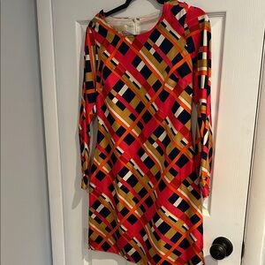 Bold Geometric Pink & Navy Long-Sleeve Shift Dress